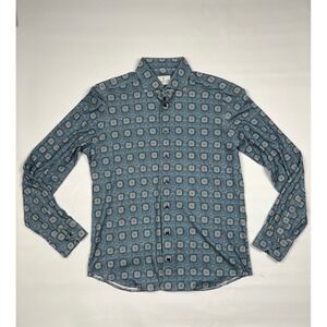 Emanuel Berg Button Down Shirt Mens M Blue Geometric Medallion Modern Fit